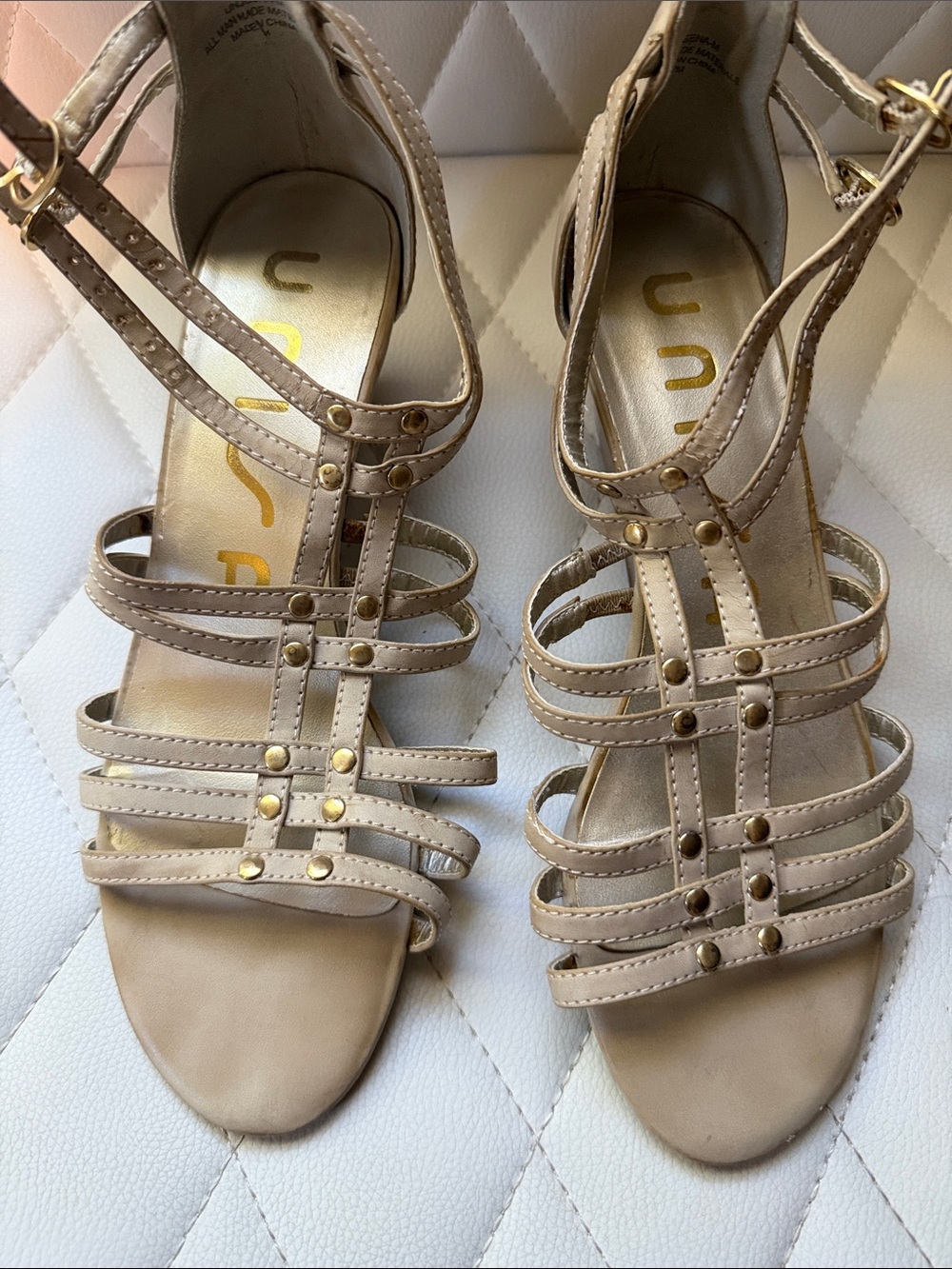 Unisa Beige Multi-Strap Studded T-Strap Sandal